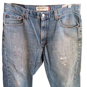 36x30 Levis 505 Regular Fit Blue Denim Jeans Distressed Paint Splatter Y2K